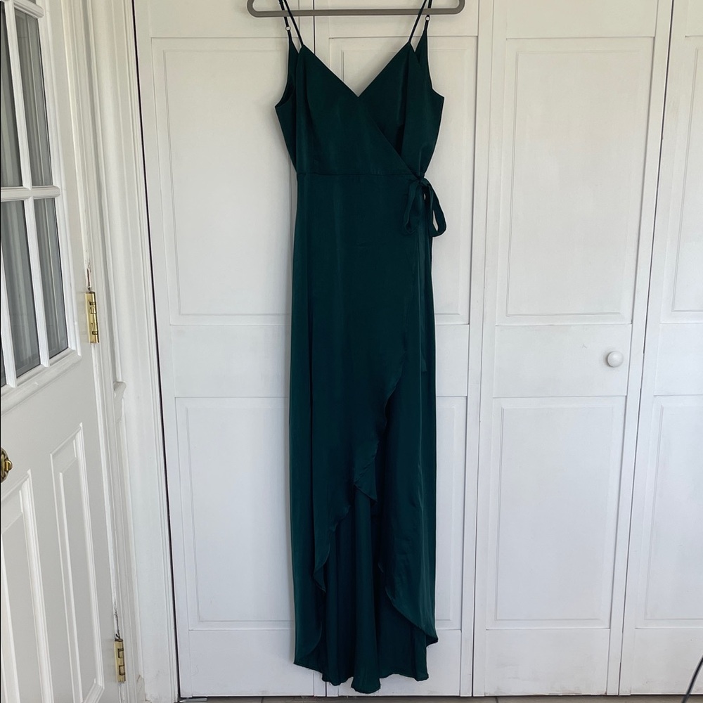 Show Me Your MuMu Emerald Green Spaghetti Strap Wrap Maxi Dress SzL